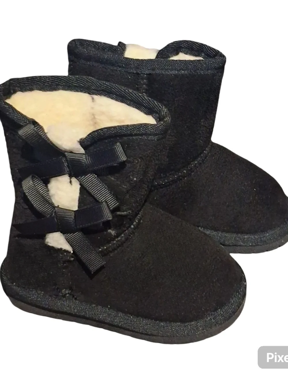 Link Black Faux-Shearling Ribbon Accent Kids Boots